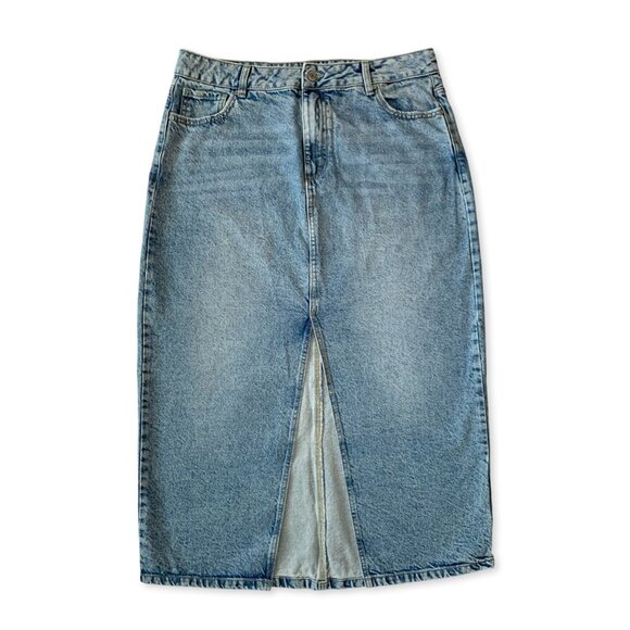 My Style Long Denim Jean Skirt Front Slit Coastal Cowgirl Western Minimalist - Picture 1 of 10